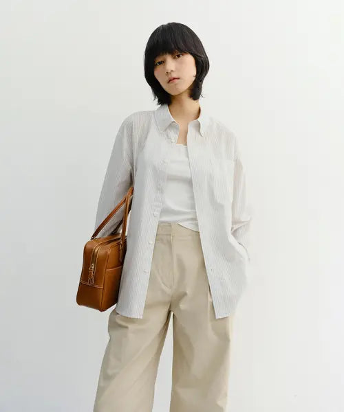 [DUNST] UNISEX CLASSIC STRIPED BD OVERSHIRT CREAM / UNISEX CLASSIC STRIPED BD OVERSHIRT_UDSH6B125_CREAM