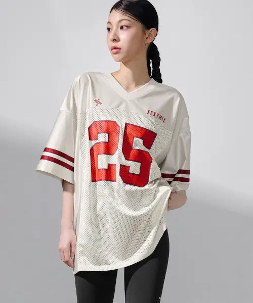 [XEXYMIX] Rugby Mesh Oversized Short Sleeve T-shirt / 럭비 메쉬 오버핏 숏슬리브 XFK2TS1106
