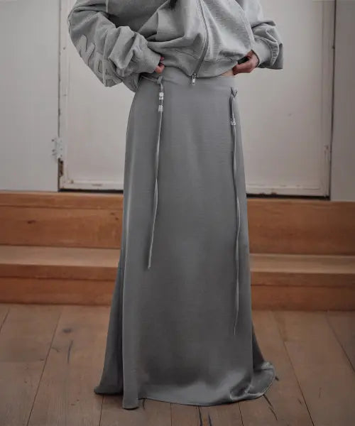 [LONDONDADA] Glossy Satin Long Skirt, GREY