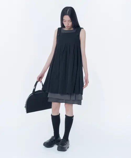 [MISEKI SEOUL] Pleats button doll dress BLACK