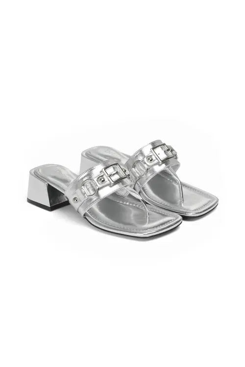 [DEINET] STUD SQUARE FLIP FLOP IN SILVER