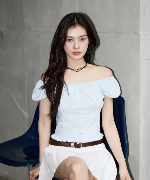 [KIRSH] RUFFLE POINT OFF-SHOULDER BLOUSE [BLUE] / 러플 포인트 오프숄더 블라우스 [블루]