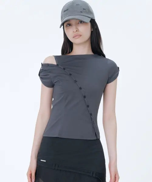 [MISEKI SEOUL] Diagonal open short sleeve CHARCOAL