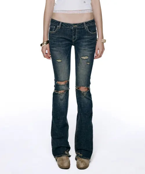 [ROCKCAKE] Layne Low Rise Bootcut Jeans - Blue