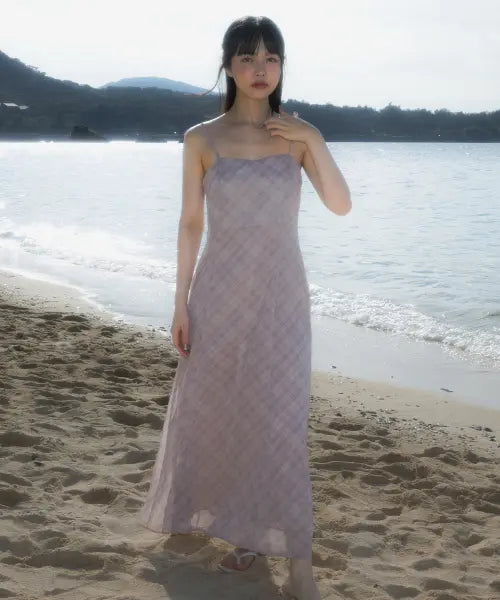[ROSEFRANTZ] Sheer Grace Slim Long Dress [Pink]