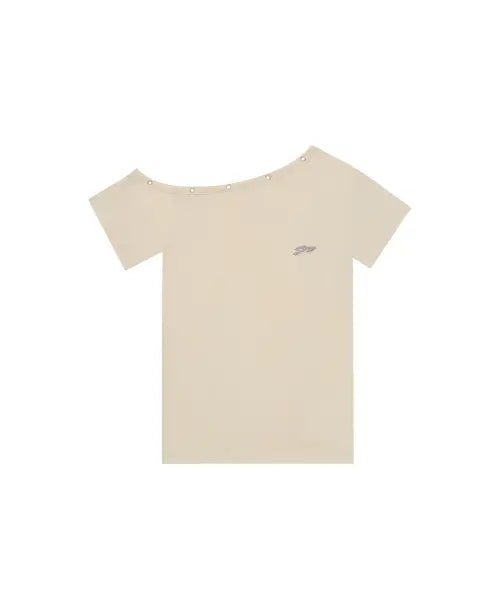 [TANSANMAGNESIUM] One Shoulder Eyelet T-Shirt (Lemon) / 원숄더 아일렛 티셔츠 (레몬)