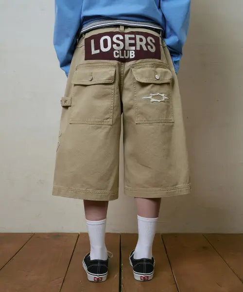 [LOSERS CLUB] LSC LC LOGO APPLIQUE BERMUDA COTTON PANT BEIGE / 엘씨 로고 아플리케 버뮤다 코튼 팬츠 베이지