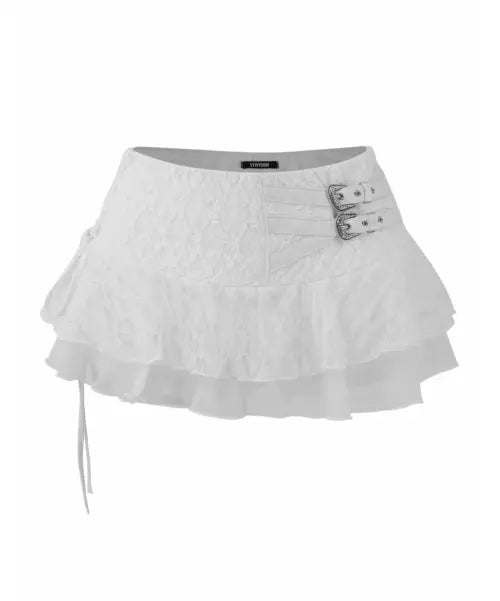 [511VISION] MISTY BELT LACE MICRO SKIRT, WHITE