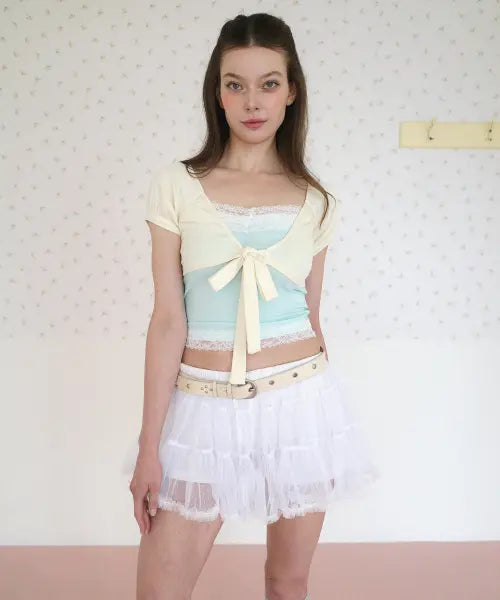 [DRYROSE] SHIRRING RIBBON BOLERO (LEMON) / 셔링 리본 볼레로 (레몬)