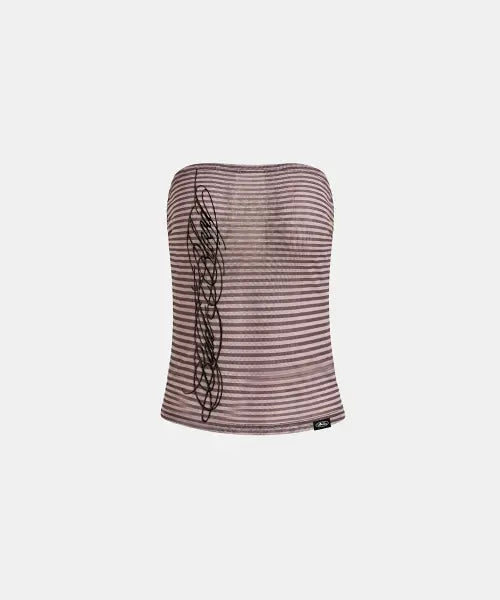 [BADBLOOD] [AQUA] Dark Classic 2 Mesh Long Tube Top – Pink Stripe / [AQUA] 다크 클래식2 메쉬 롱 튜브 탑 - 핑크 스트라이프