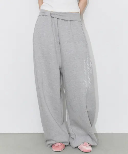 [ILLIGO] Lace Ribbon Sweat Pants Melange / 레이스 리본 스웻 팬츠 멜란지