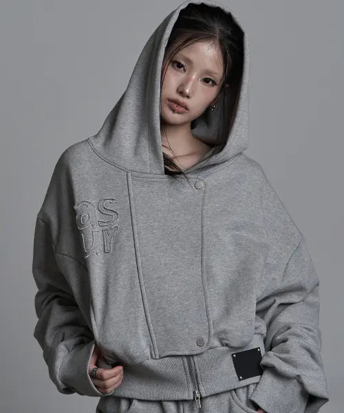 [AS YOU ARE] HIDE CROP HOOD ZIP-UP MELANGE / 하이드 크롭 후드 집업 멜란지