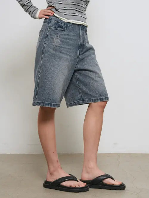 [GENERALIDEA] woman wide bermuda denim pants [deep blue] / 와이드 버뮤다 데님팬츠 [DEEP BLUE] / WBE1L12504