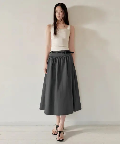 [MUSINSA STANDARD WOMAN] Women's Poplin Low-Waist Long Skirt [Dark Grey] / 우먼즈 포플린 로 웨이스트 롱 스커트 [다크 그레이]