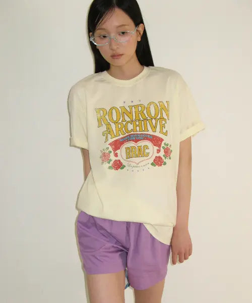 [RONRON] ROSE RRAC OVER FIT T SHIRT SOFT YELLOW