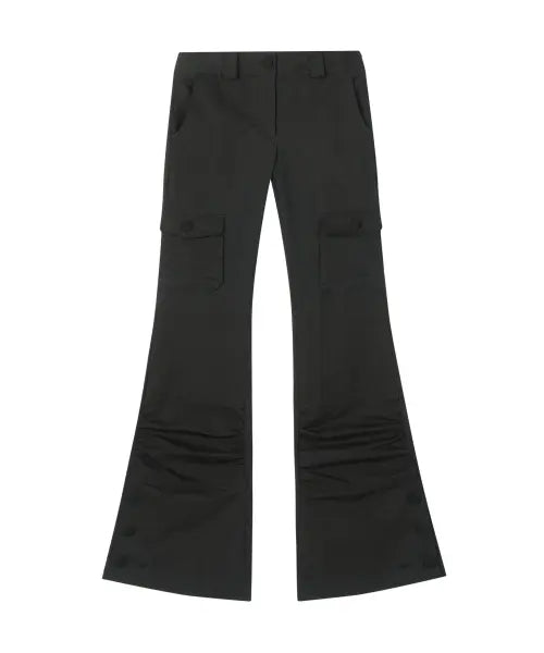 [BUTTONY] BAND DETAIL CARGO BOOTCUT PANTS (BLACK)