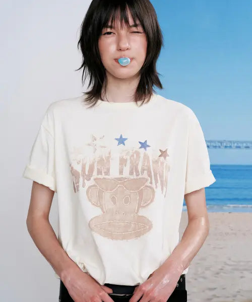 [SUNBURNPROJECT] SUNBURN X PAUL FRANK OVERFIT T-SHIRT, IVORY