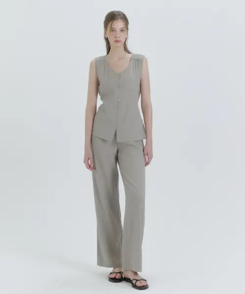 [MICANE] Noor Linen Sleeveless Blouse-Pants Setup / 누어 린넨 슬리브리스 블라우스-팬츠 셋업