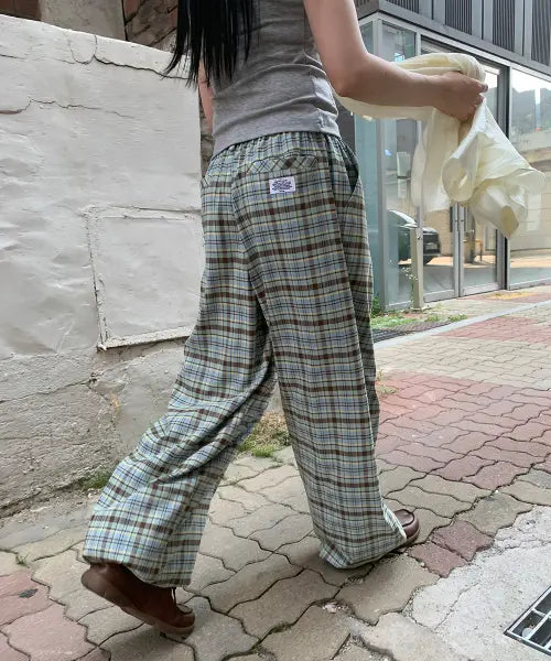 [RONRON] HEART KEYRING CHECK JOGGER PANTS MINT