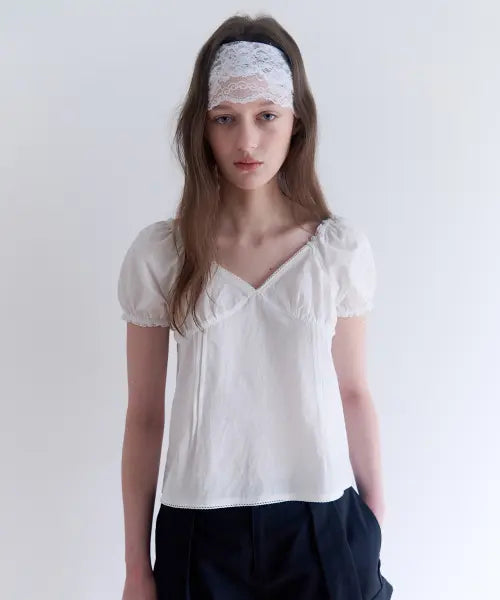 [ROLAROLA] PUFF SLEEVE SHIRRING BLOUSE WHITE