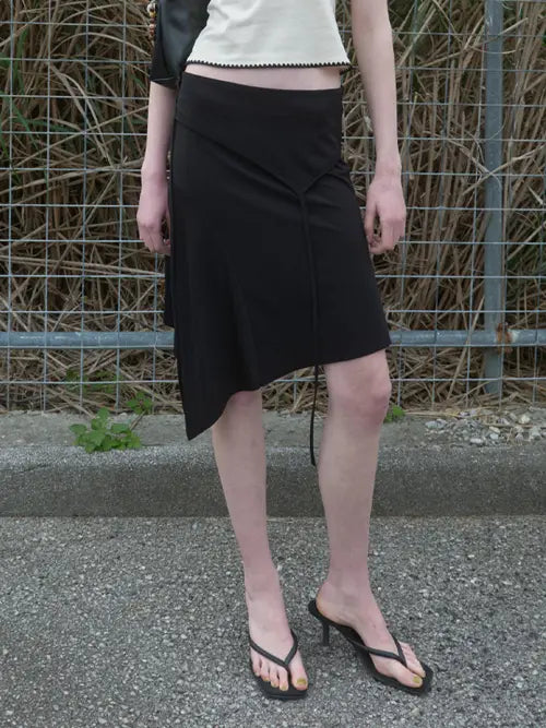 [KIJUN] Asymmetric Jersey Skirt Black