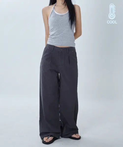 [MILLIONCOR] L'Eche Dark Grey One-Tuck Wide Pants / [여름원단]르체 다크그레이 원 턱 와이드 팬츠