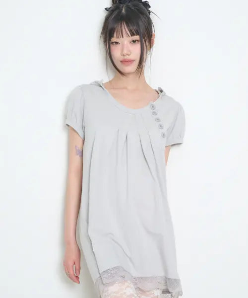 [ILLIGO] LACE HOODIE DRESS GRAY / 레이스 후디 원피스 그레이