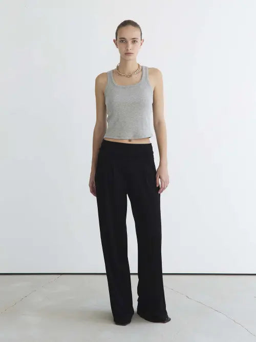 [AUBER] Foldable Ribbed Wide Pants - Black