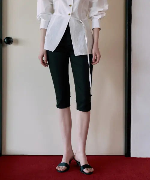 [LAMEREI] Stretch Capri Pants[LMBFSPDN018]-Black / Stretch Capri Denim[LMBFSPDN018]-Black
