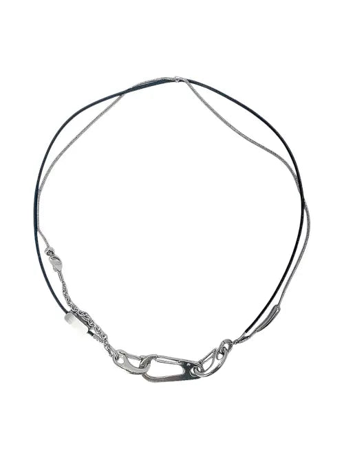 [AXI STUDIO] Leather chain layered carabiner necklace / 레더 체인 레이어드 카라비너 목걸이