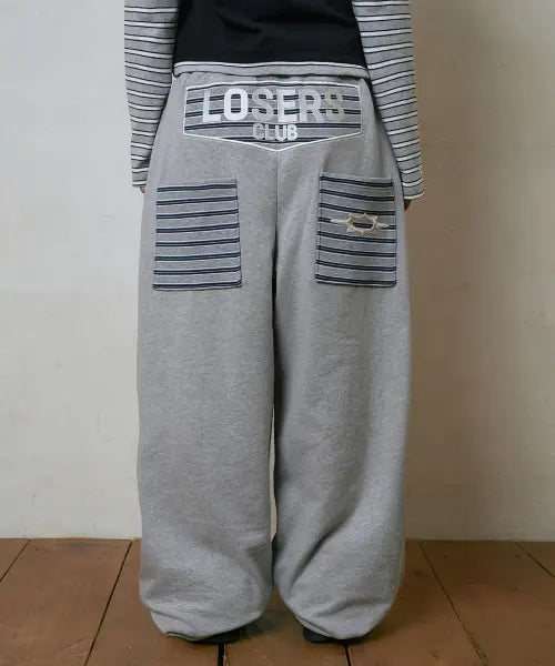 [LOSERS CLUB] LSC MULTI LOGO WIDE SWEAT PANT GRAY / 멀티 로고 와이드 스웻팬츠 그레이