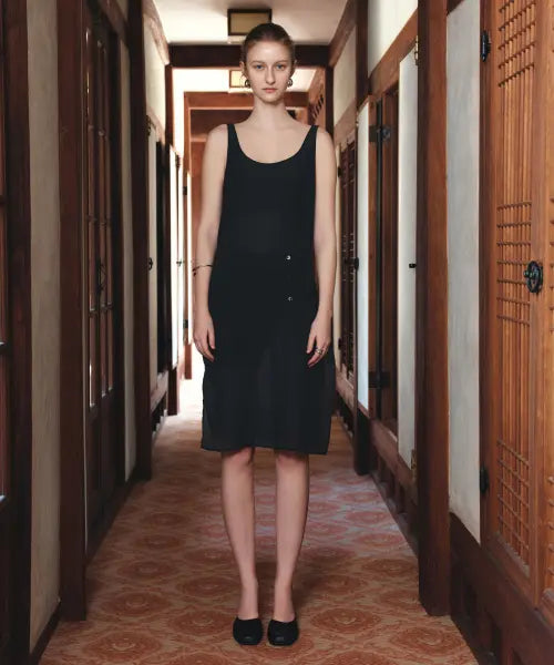 [SIYAZU] SIA8043 See-Through Layered Wrinkle Dress_Black / SIA8043 시스루 레이어드 링클 원피스_Black