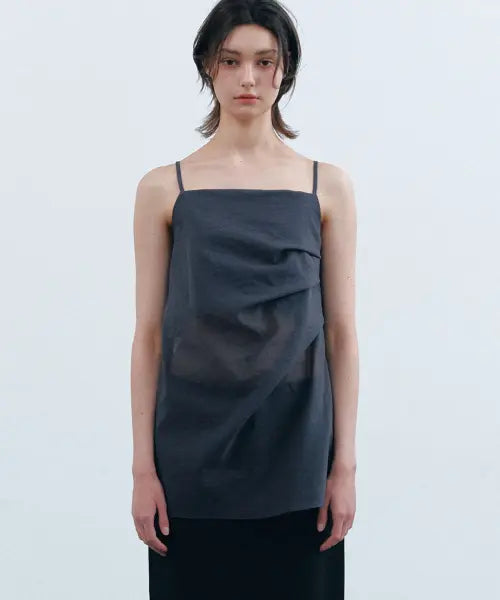 [MERGE\u0026MINGLE] Breezy Serif Shirring Sleeveless Line Blouse (Charcoal)