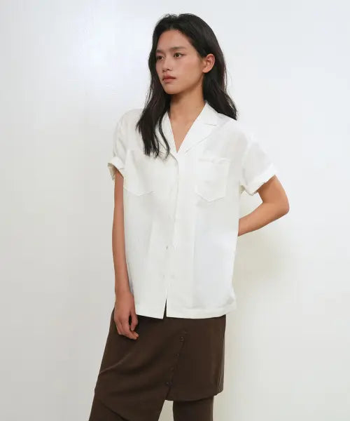[GENERALIDEA] woman seersucker collar half shirt [white] / 시어서커 카라 하프 셔츠 [WHITE] / GF2LSH518