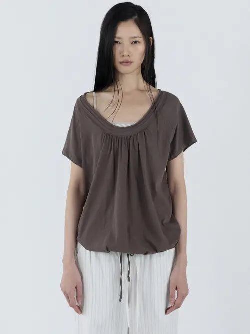 [CERRIC] Round Drawstring Hem Top _ Brown