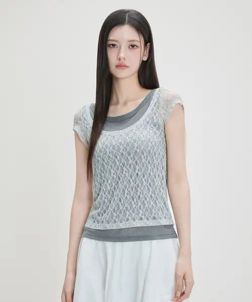 [MIXXO] Lace Layered T-Shirt / 레이스 레이어드 티셔츠 RE LWG41MS_MIWHWG72QA