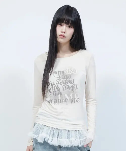 [LMR] Soft Slim Boat Neck Graphic Long Sleeve T-Shirt Ivory / 소프트 슬림 보트넥 그래픽 긴팔 티셔츠 IVORY