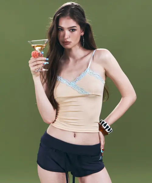 [PLEASENOFOLLOW] Flora Lace Sleeveless Top (Peach)
