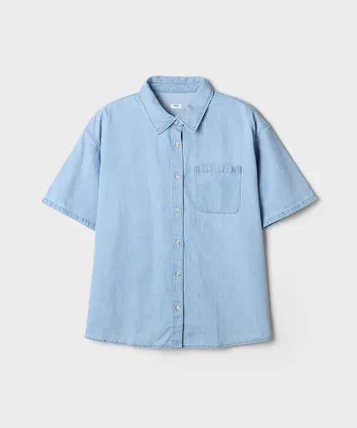 [SPAO] Relaxed Fit Short Sleeve Denim Shirt / 릴랙스핏 반팔 데님 셔츠_SPYJG24G01