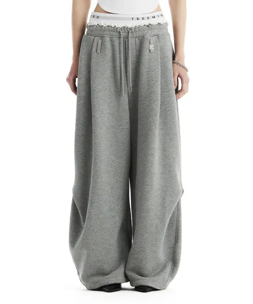 [TREEMINGBIRD] Double Waist Sagging Sweat Pants [ Melange Gray ]