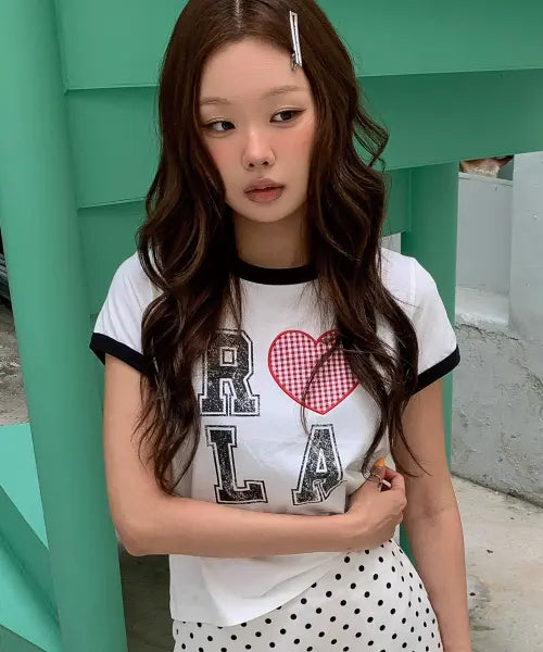 [ROLAROLA] I LOVE ROLA PATCHWORK RINGER T-SHIRT WHITE
