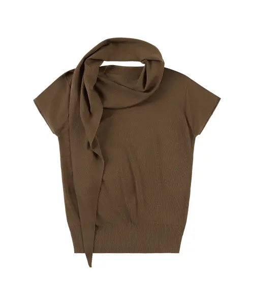 [SIYAZU] SIKN2178 Cowl Scarf Knit Top_Brown / SIKN2178 카울 스카프 니트 탑_Brown