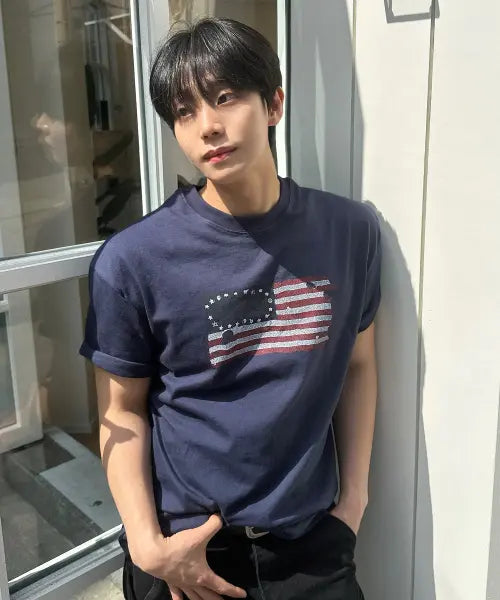 [KANEITEI] US FLAG SHORT SLEEVES (NAVY)