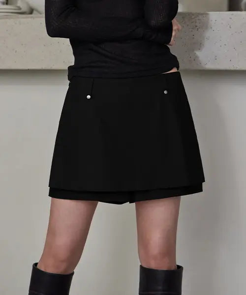 [LONDONDADA] Layered Skirt Pants, BLACK