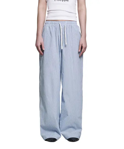 [ROUGHTYPE] Button Stripe Pants - Sky blue