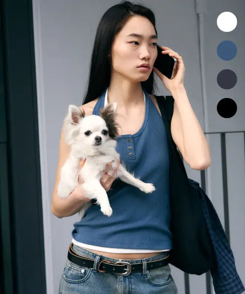 [SIS A] 3-BUTTON HALTER NECK SLEEVELESS / 4 COLORS / 3버튼 홀터넥 슬리브리스 [4 colors]
