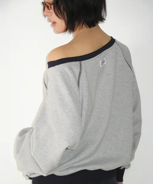 [RONRON] BLOCKED OFF SHOULDER SWEATSHIRT GREY