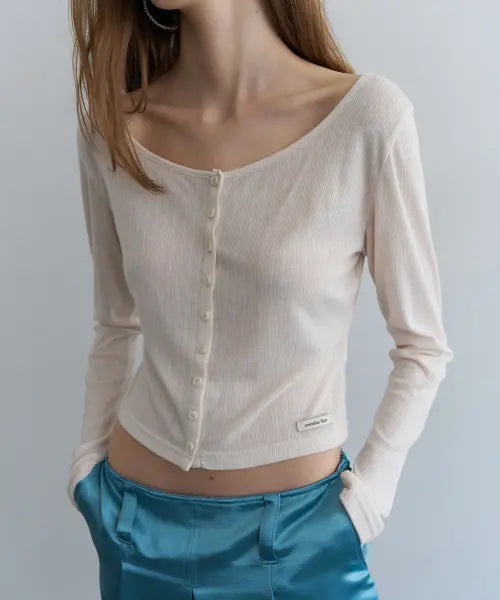 [OVERDUEFLAIR] WIDE NECK MINI CARDIGAN_CREAM
