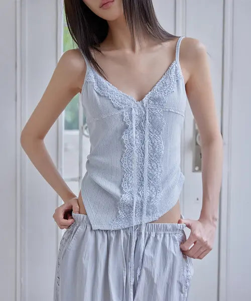 [LONDONDADA] Lace Tie Slim Sleeveless Top, 3colors