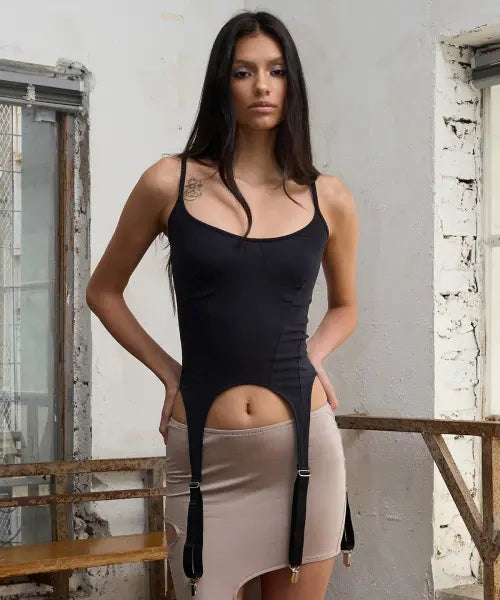 [EYEER] Bustier Garter Strap Sleeveless - Black